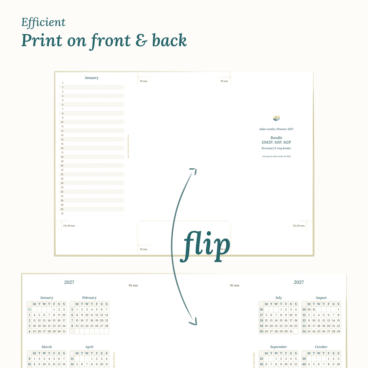 Double-sided printing layout for Personal PDF planner on DIN A4 paper