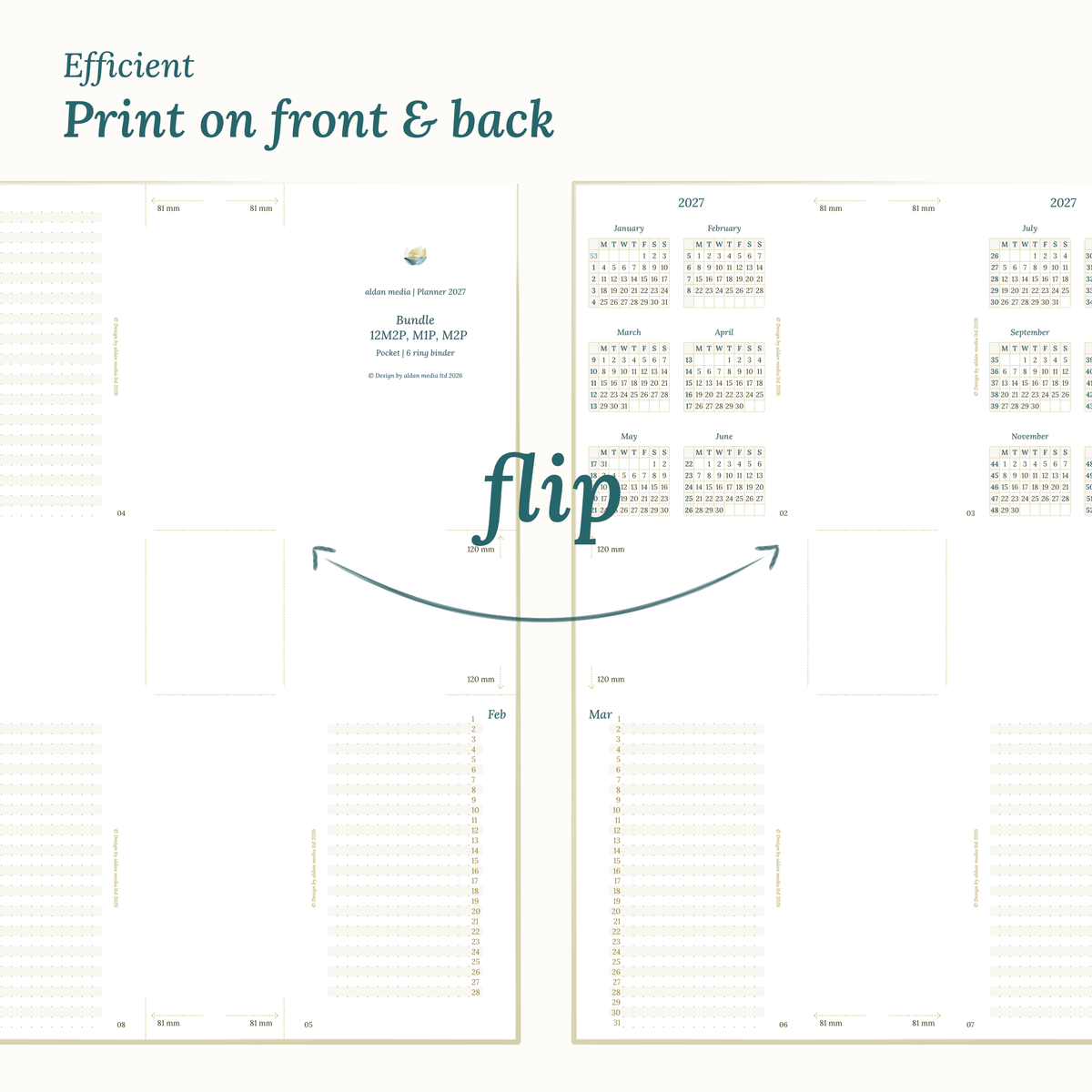 Double-sided printing layout for Pocket PDF planner on DIN A4 paper