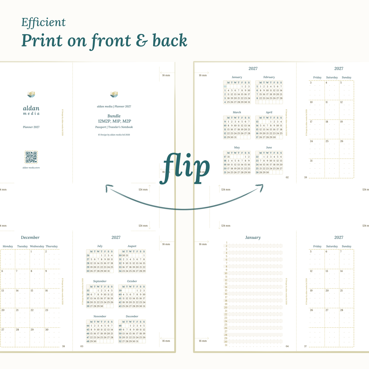 Double-sided printing layout for TN Passport PDF planner on DIN A4 paper