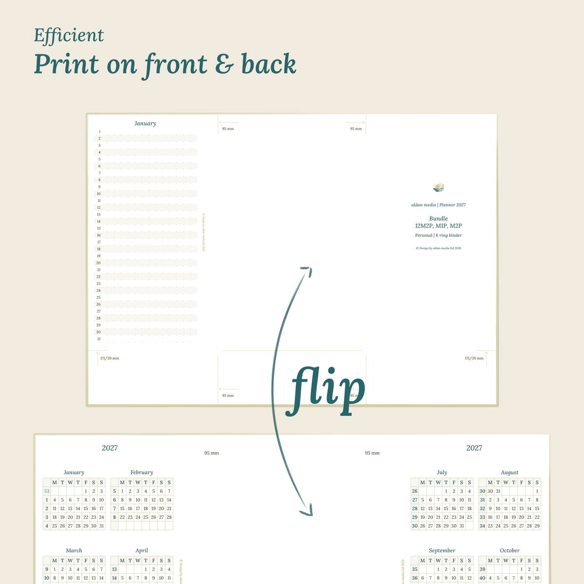 Double-sided printing layout for Personal PDF planner on DIN A4 paper