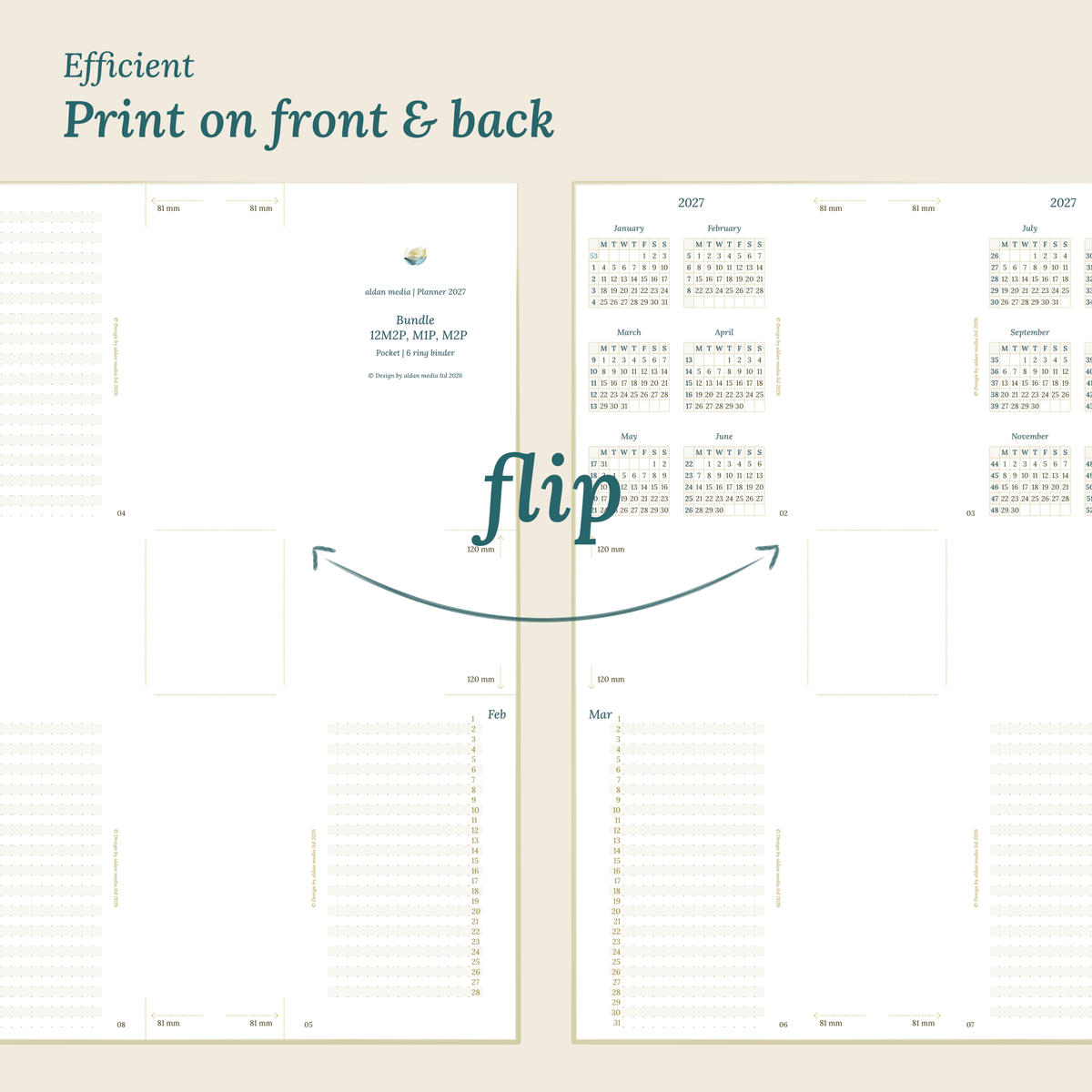Double-sided printing layout for Pocket PDF planner on DIN A4 paper