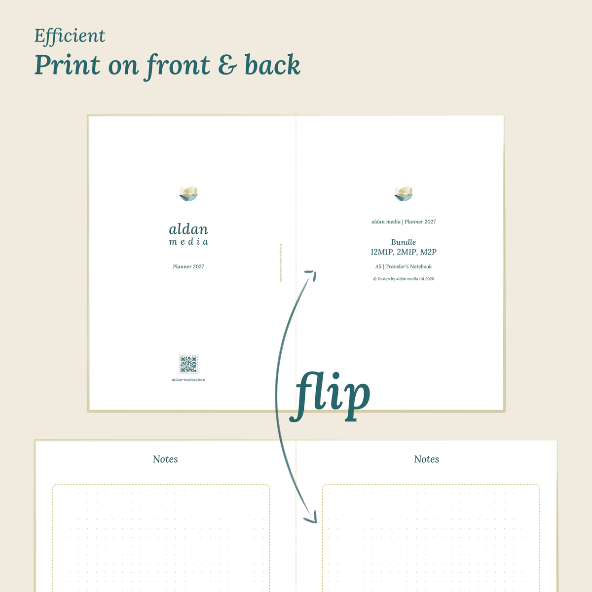 Double-sided printing layout for TN A5 PDF planner on DIN A4 paper