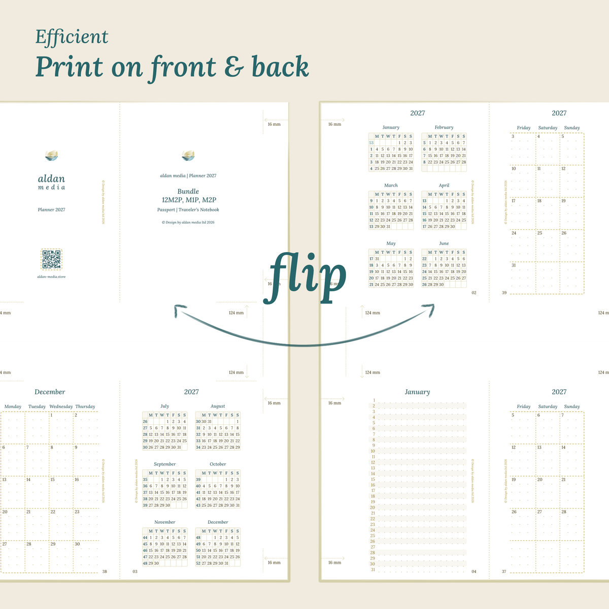 Double-sided printing layout for TN Passport PDF planner on DIN A4 paper