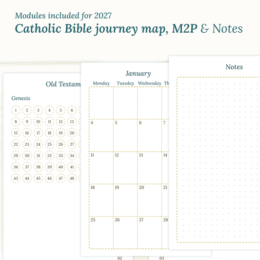 Modules Catholic Bible journey map, monthly and notes for PDF printable inserts 2027