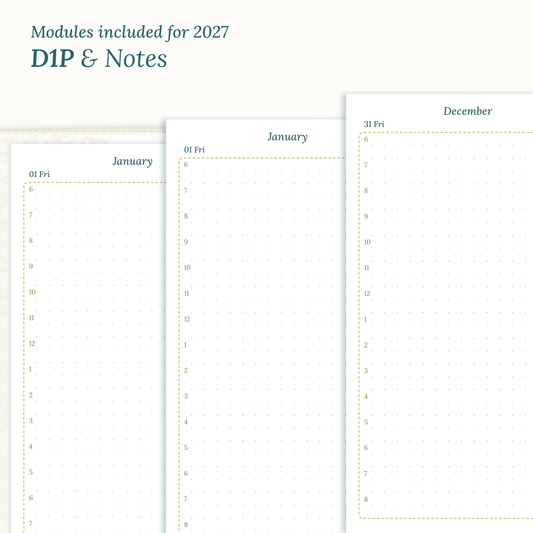 Magnified Daily and Notes printable PDF calendar inserts for the year 2027