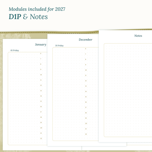 Magnified Daily and Notes printable PDF calendar inserts for the year 2027