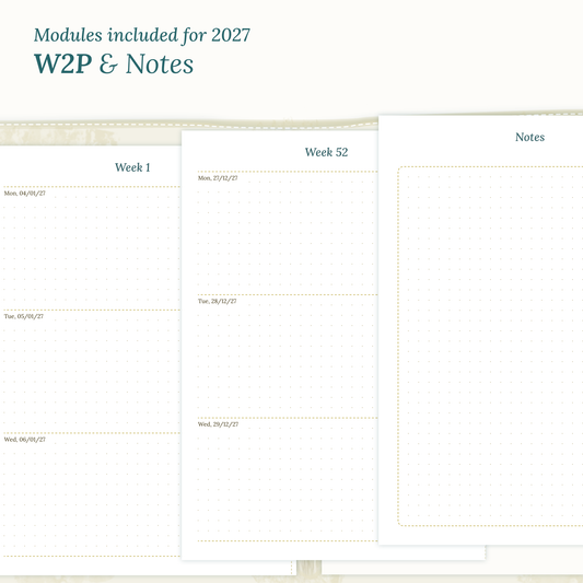 Magnified Weekly and Notes printable PDF calendar inserts for the year 2027