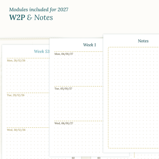 Magnified Weekly and Notes printable PDF calendar inserts for the year 2027