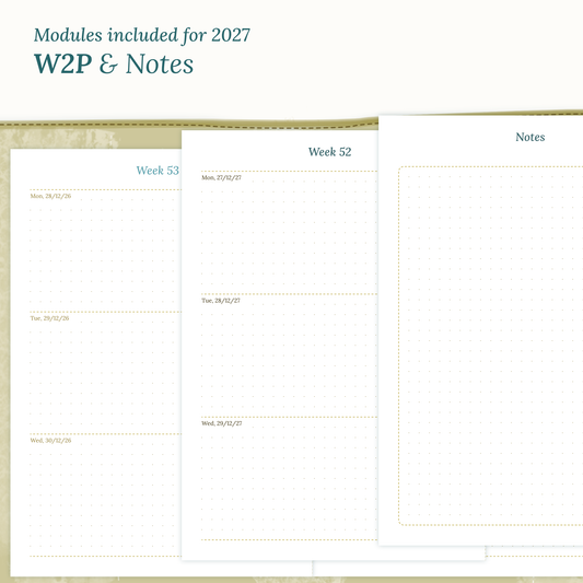 Magnified Weekly and Notes printable PDF calendar inserts for the year 2027
