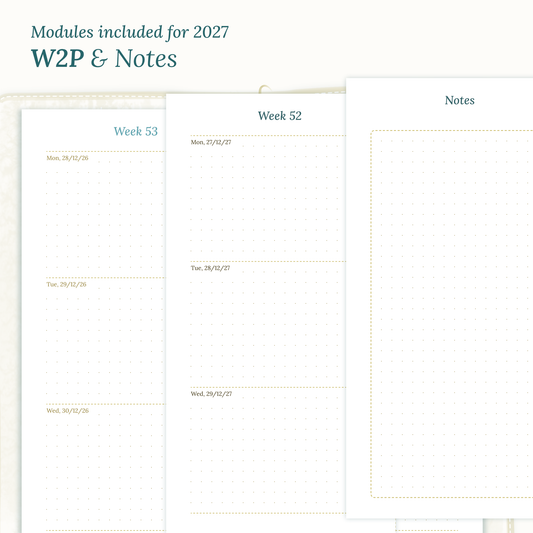 Magnified Weekly and Notes printable PDF calendar inserts for the year 2027