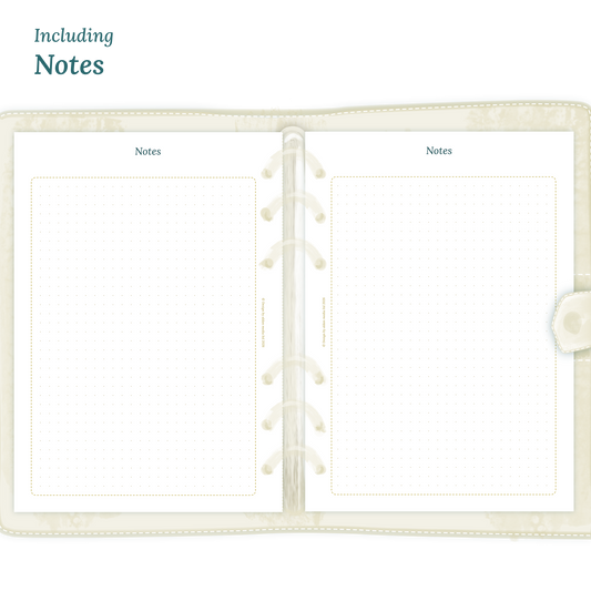 Open planner showing details of the PDF printable inserts module Notes for 2027.