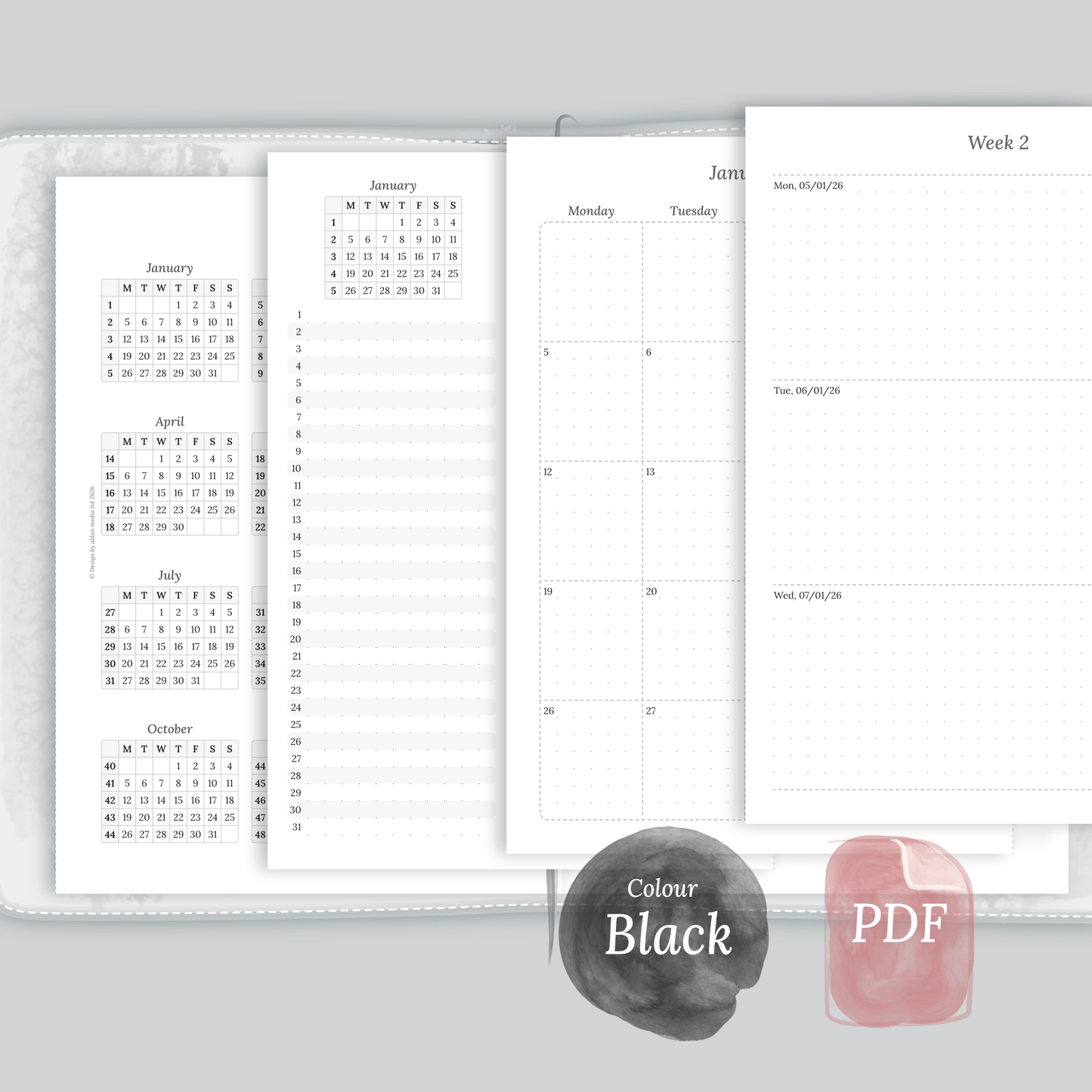 TN A5 | Bundle L | Year at a glance, future log, month on 2 pages & week on 2 pages