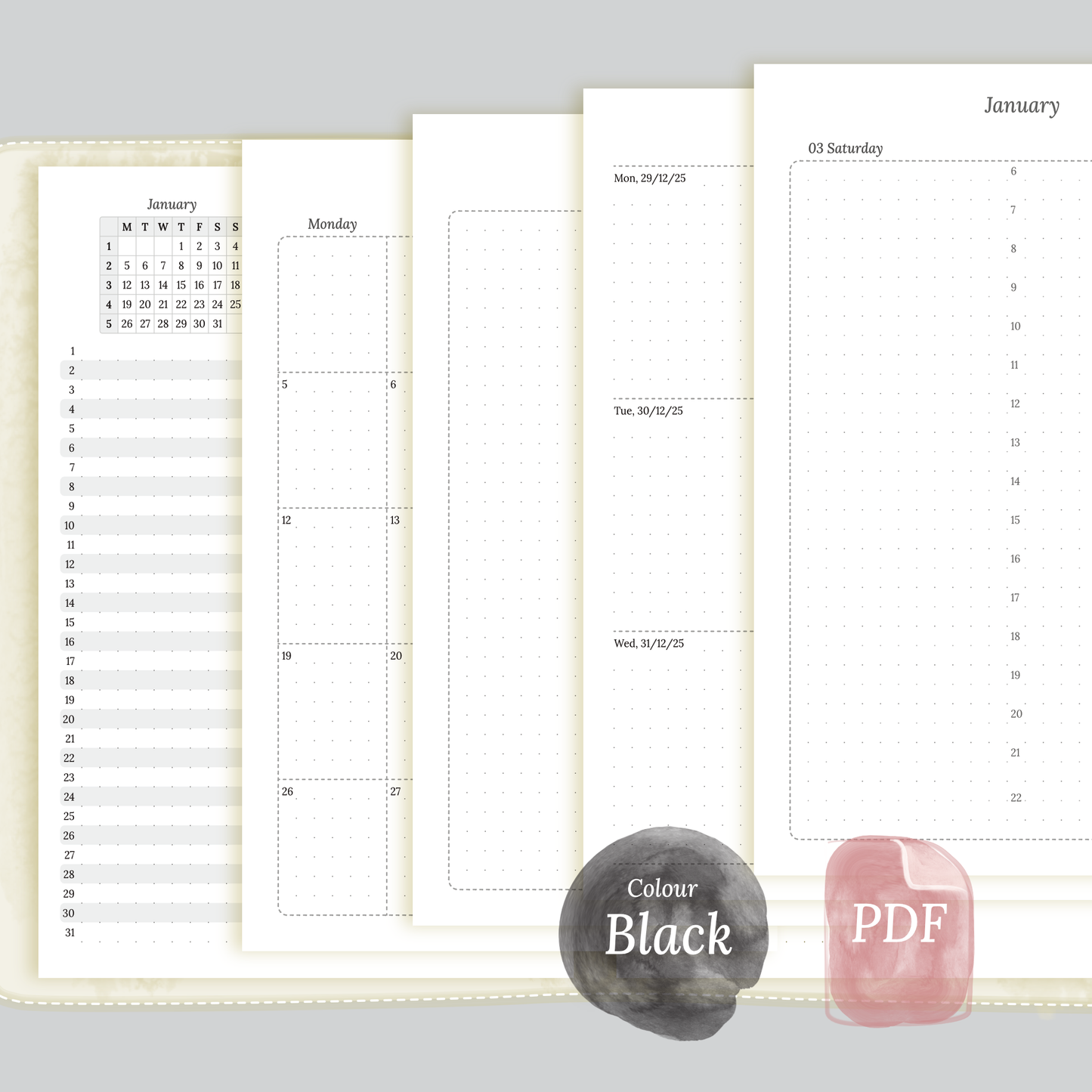 A5 | Bundle XL | Year at a glance, future log, month on 2 pages, week on 2 pages & daily