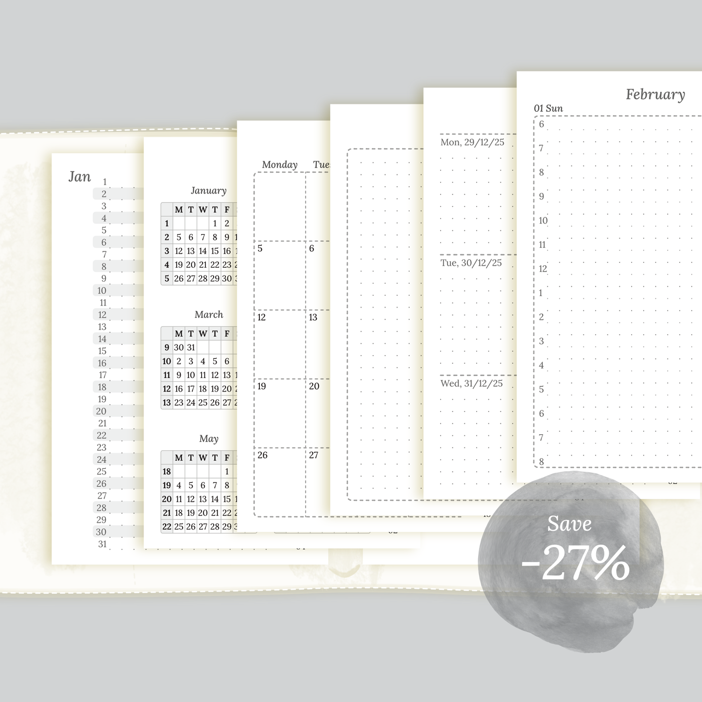 Pocket | Bundle XL | Year at a glance, future log, month on 2 pages, week on 2 pages & daily