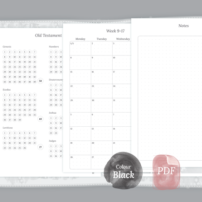 Black & White themed Bible journey map, Monthly and Notes for A5 Ring Binder planner