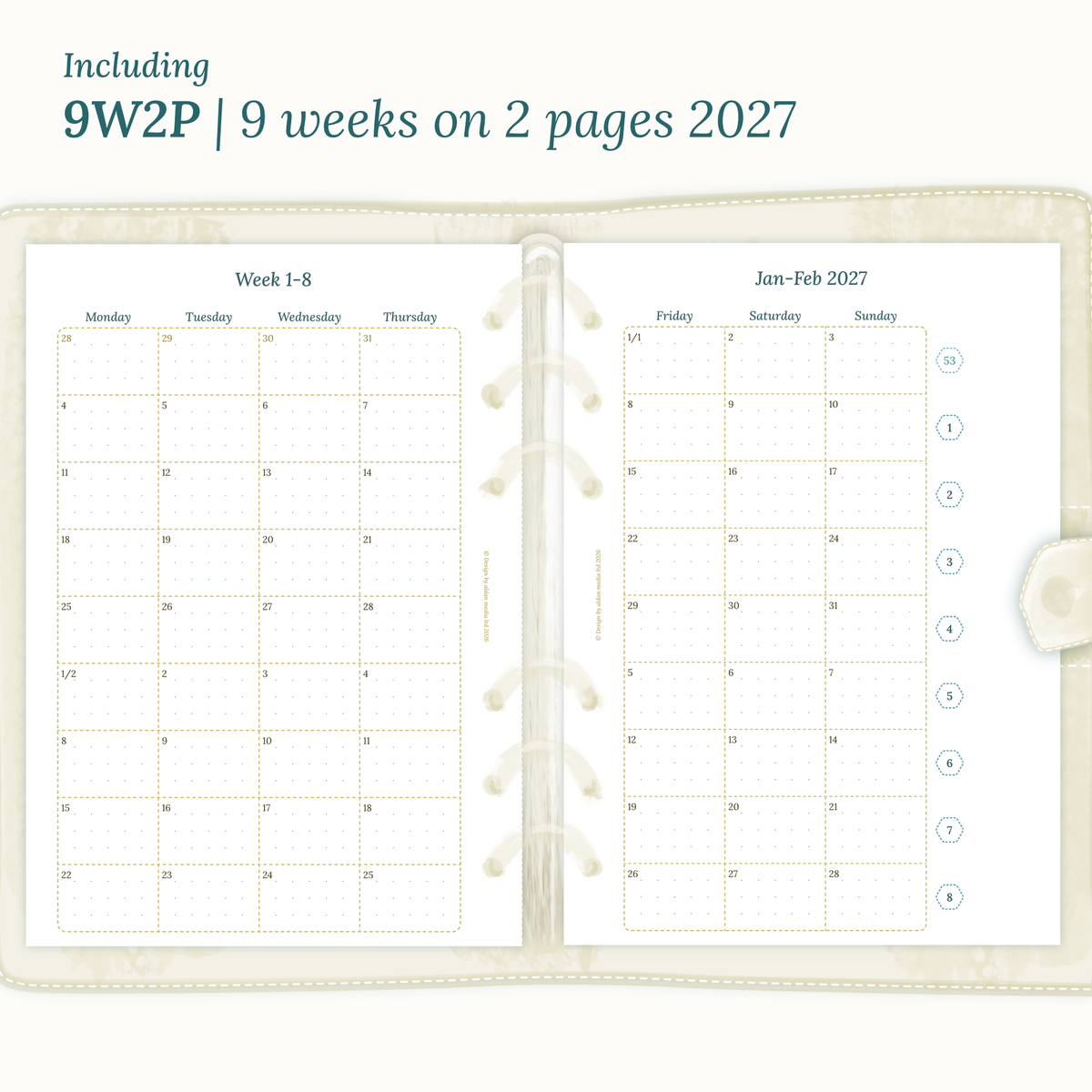 A5 PDF printable planner inserts monthly for 2027 for Ring Binder