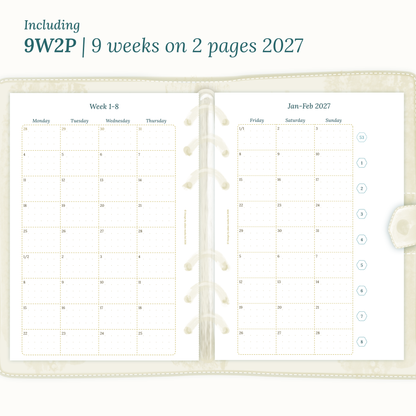 A5 PDF printable planner inserts monthly for 2027 for Ring Binder