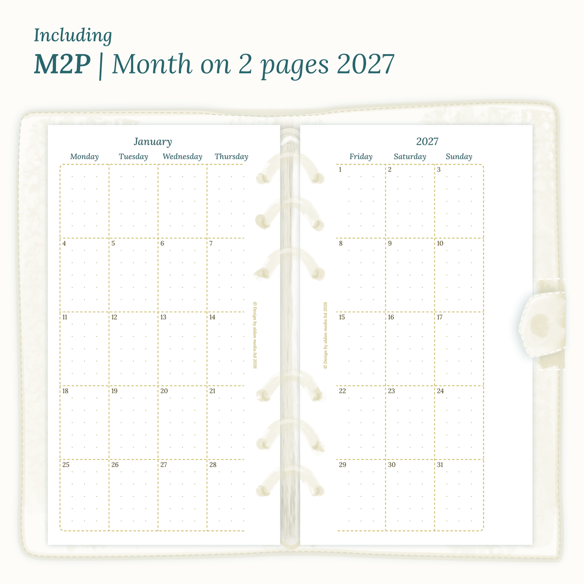 Personal PDF printable planner inserts monthly for 2027 for Ring Binder