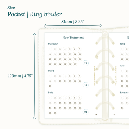 Dimensions labeled on a white background showing Pocket Ring Binder Calendar PDF printable planner size