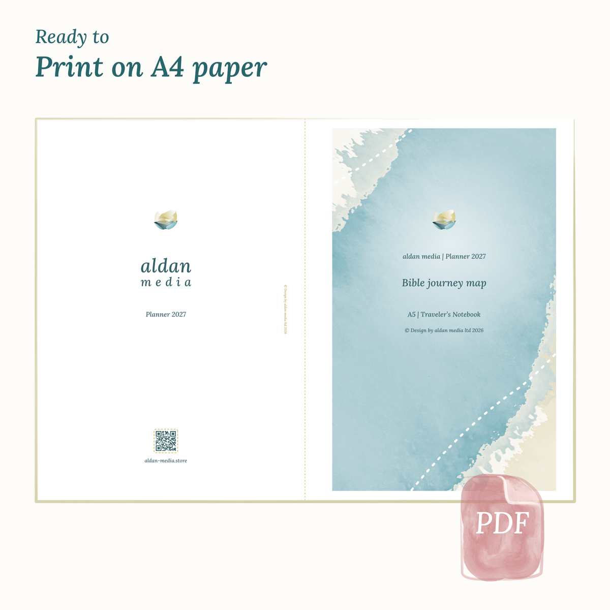 Two-page spread of 2027 planner printed on DIN A4 paper