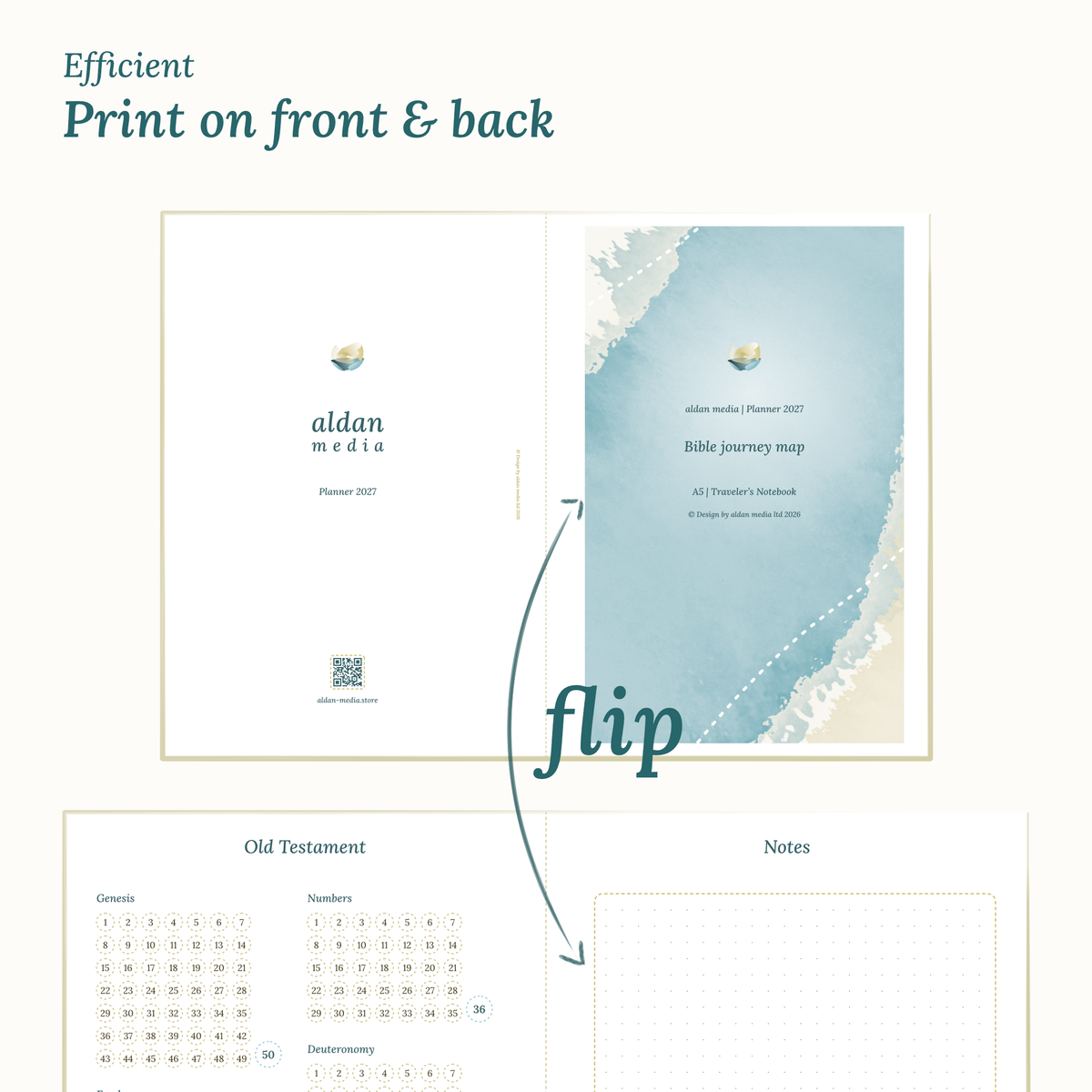 Calendar design with a lake map illustration TN A5 size for Traveler's Notebook