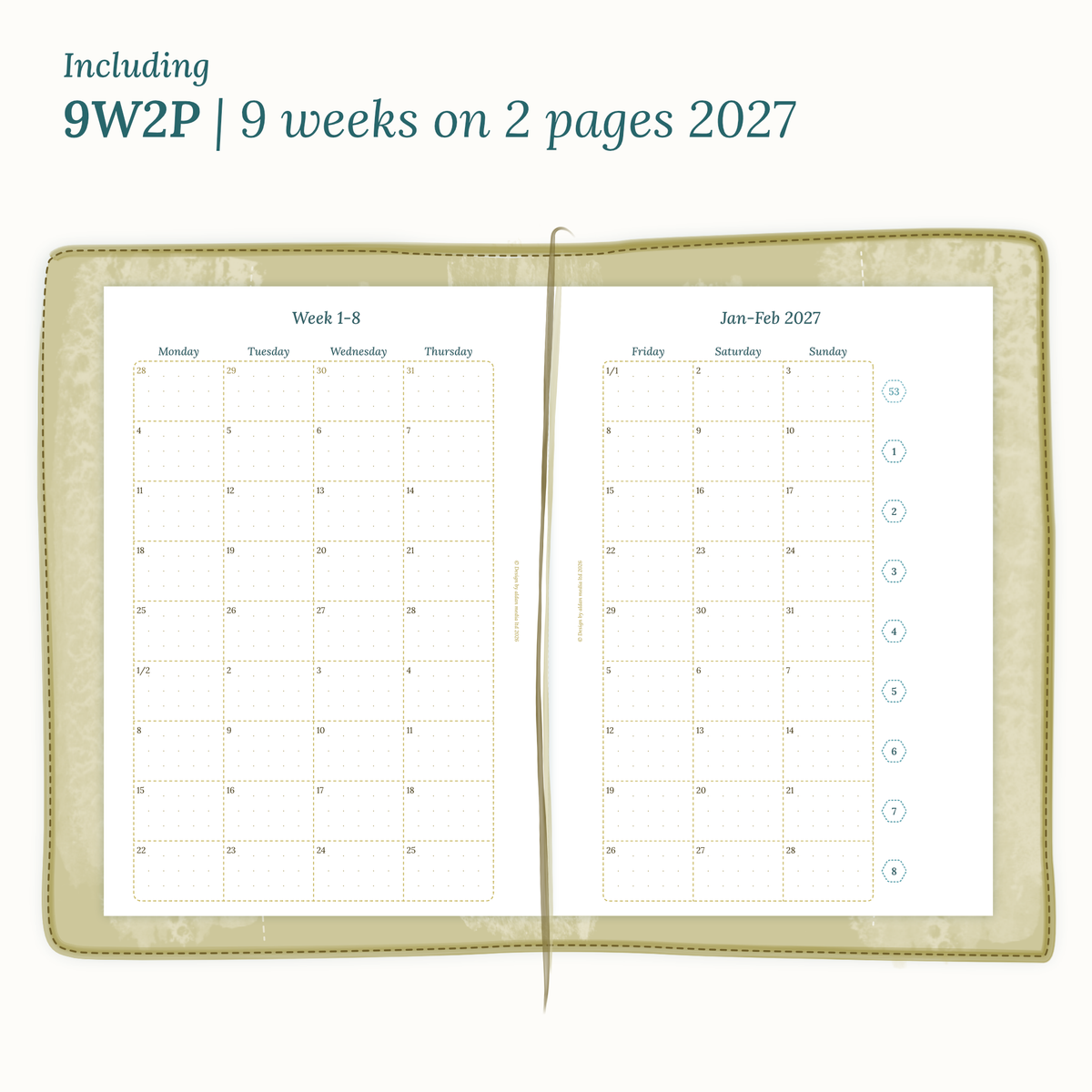 TN A5 PDF printable planner inserts monthly for 2027 for Traveler's Notebook