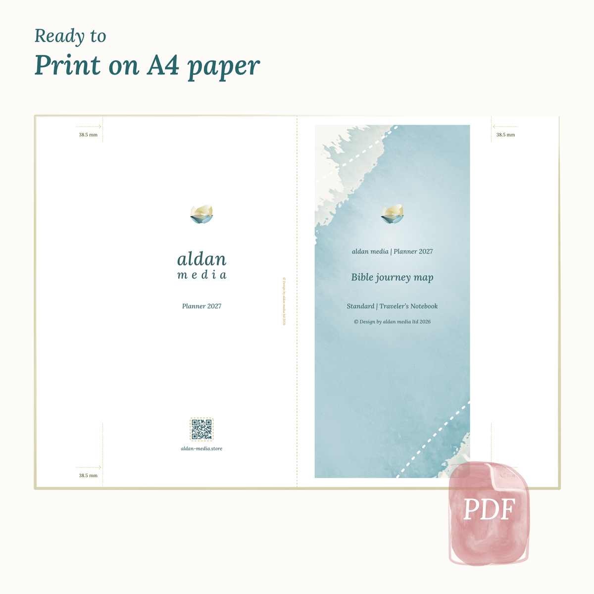 Two-page spread of 2027 planner printed on DIN A4 paper