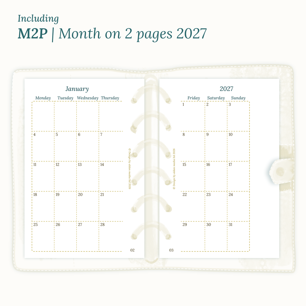 Module monthly 2027 for Pocket size PDF printable planner inserts