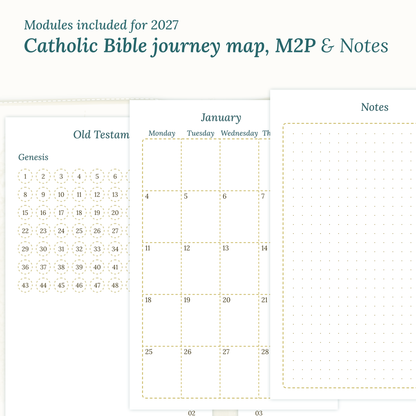 Modules Catholic Bible journey map, monthly and notes for PDF printable inserts 2027