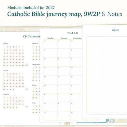 Modules Catholic Bible journey map, monthly and notes for PDF printable inserts 2027