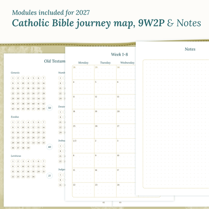 Modules Catholic Bible journey map, monthly and notes for PDF printable inserts 2027