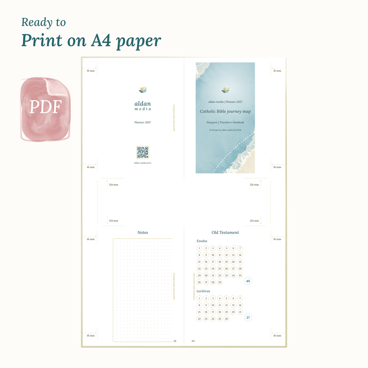 Two-page spread of 2027 planner printed on DIN A4 paper