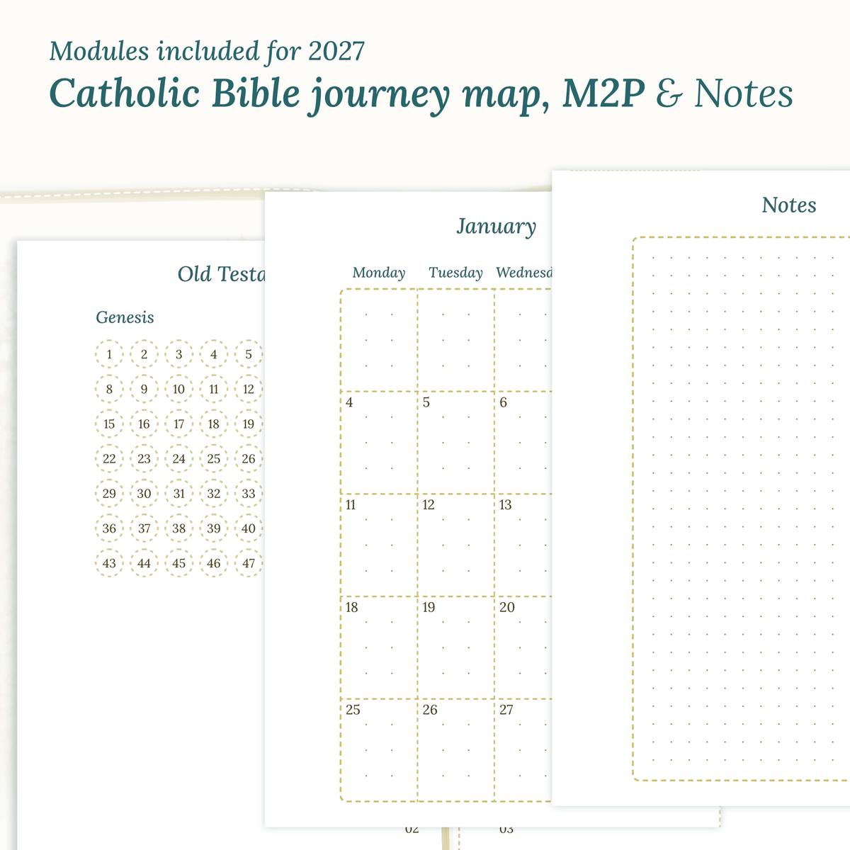 Modules Catholic Bible journey map, monthly and notes for PDF printable inserts 2027