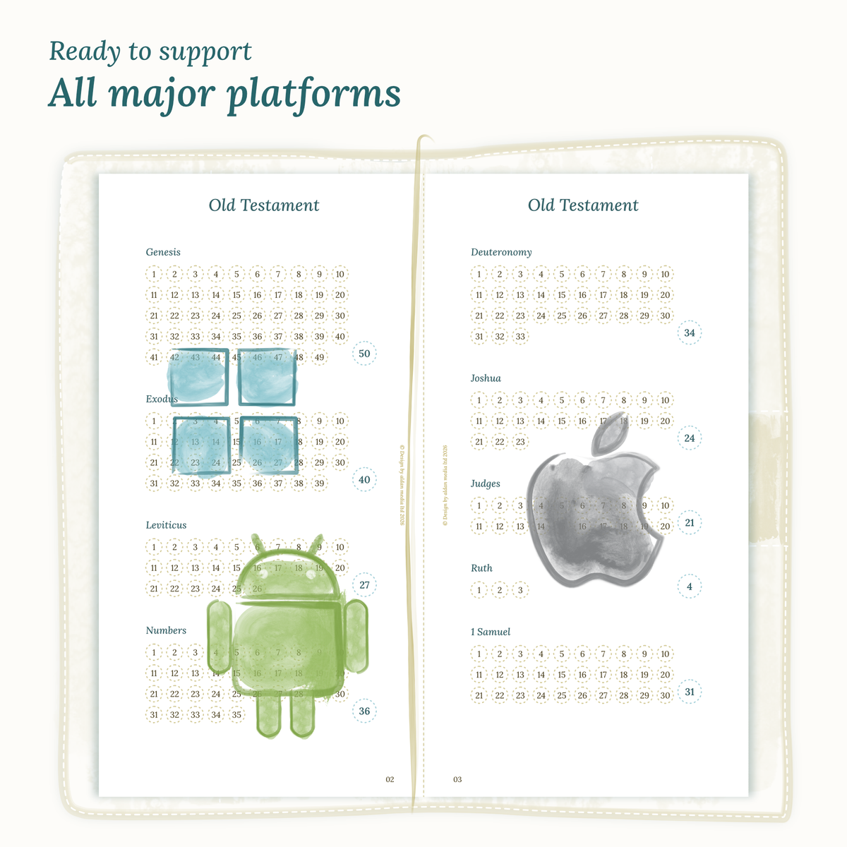 Open planner insert next to Windows, Android, and Apple logos indicating operating system compatibility