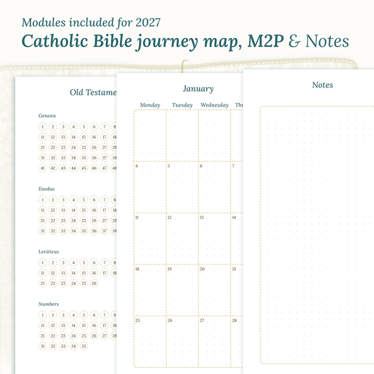 Modules Catholic Bible journey map, monthly and notes for PDF printable inserts 2027