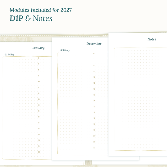Magnified Daily and Notes printable PDF calendar inserts for the year 2027