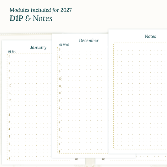 Magnified Daily and Notes printable PDF calendar inserts for the year 2027