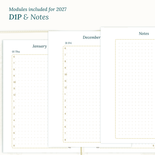 Magnified Daily and Notes printable PDF calendar inserts for the year 2027