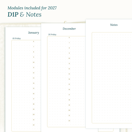 Magnified Daily and Notes printable PDF calendar inserts for the year 2027
