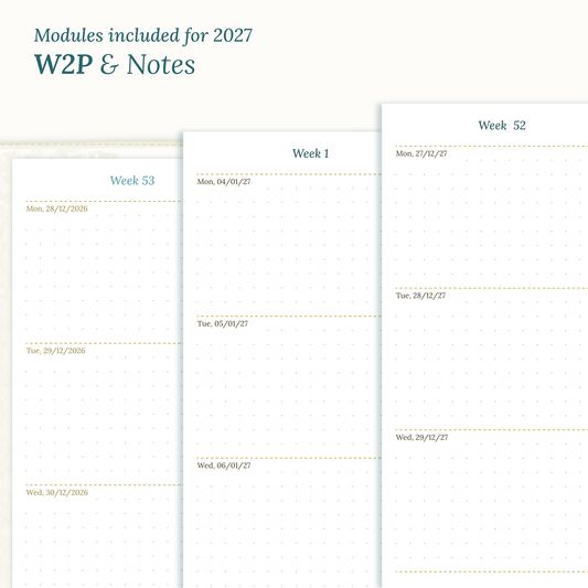Magnified Weekly and Notes printable PDF calendar inserts for the year 2027