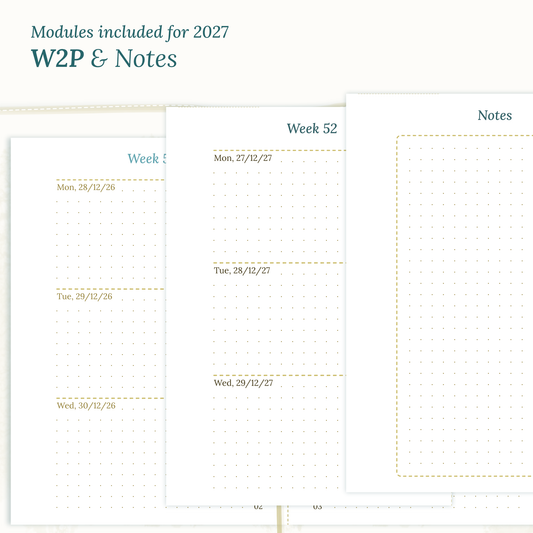 Magnified Weekly and Notes printable PDF calendar inserts for the year 2027
