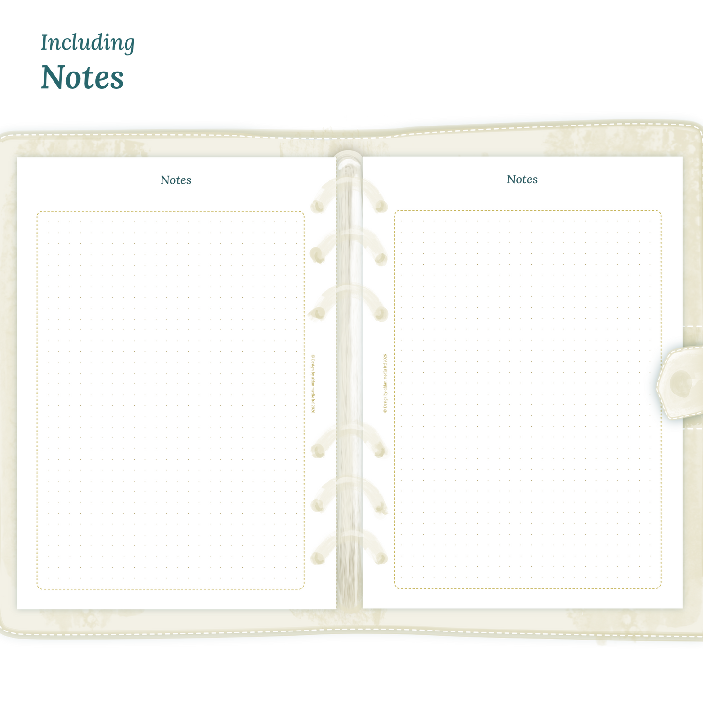 Open planner showing details of the printable planner inserts module Notes for 2027.