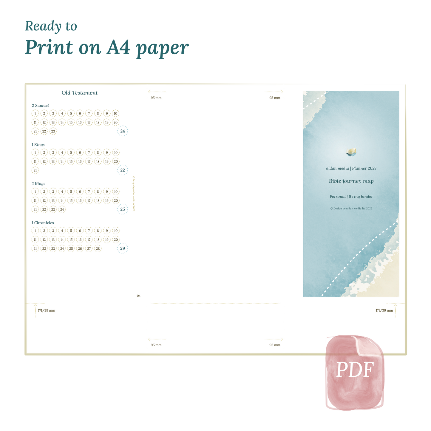 PDF printable calendar planner with lake design on A4 paper that illustrates that our products are ready to print.