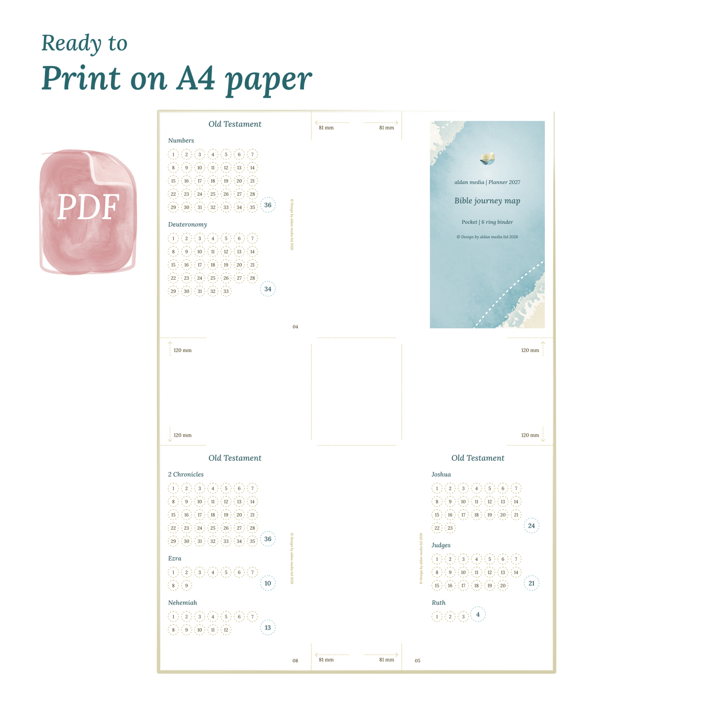 PDF printable calendar planner with lake design on A4 paper that illustrates that our products are ready to print.