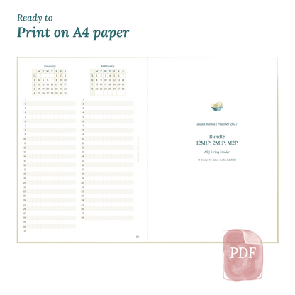 Printable PDF calendar planner with title design on A4 paper that illustrates that our products are ready to print.