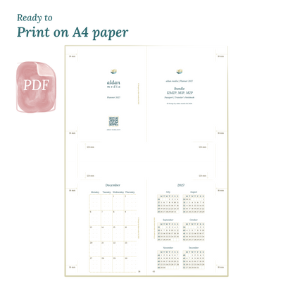 Printable PDF calendar planner with title design on A4 paper that illustrates that our products are ready to print.