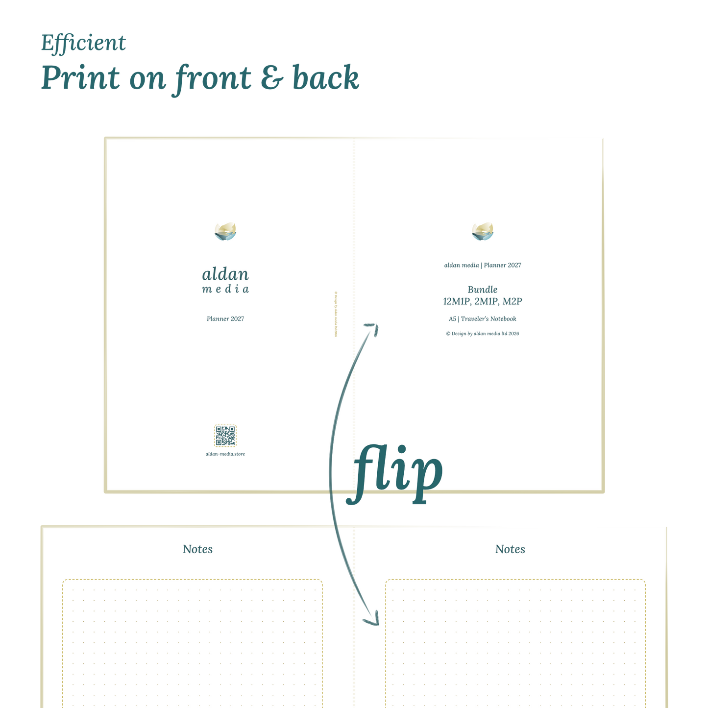 Showing 2 pages of the planner to illustrate the possibility to print our PDF printables on both sides of any DIN A4 page
