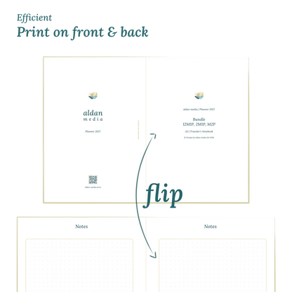 Showing 2 pages of the planner to illustrate the possibility to print our PDF printables on both sides of any DIN A4 page