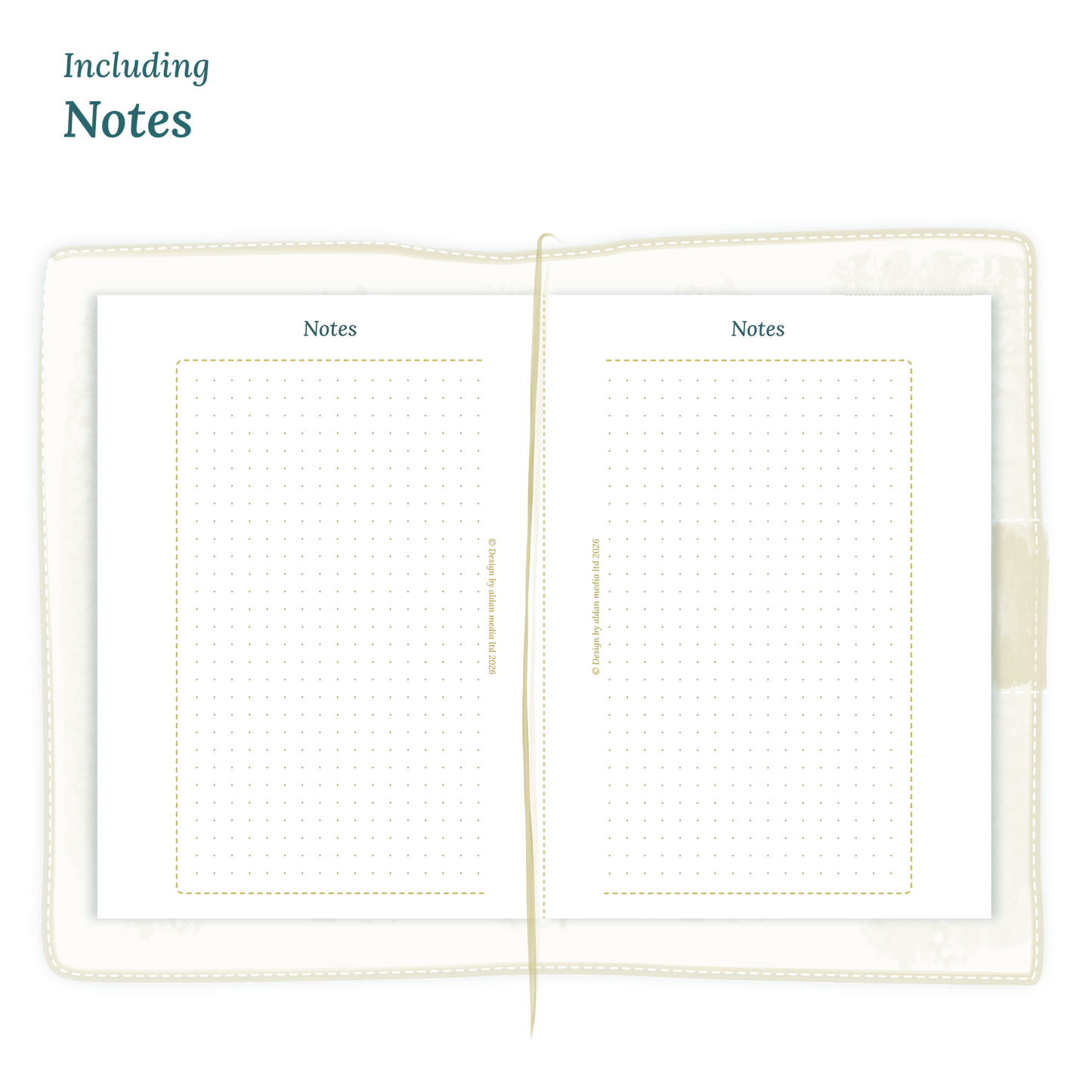 Open planner showing details of the PDF printable planner inserts module Notes for 2027 in Passport size for Traveler's Notebook planner.
