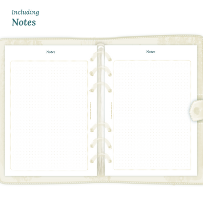 Open planner showing details of the printable PDF planner inserts module Notes for 2027 inside this product D1P day on 1 page.